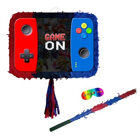 Piñata console de jeux avec bâton et bandeau pour les yeux