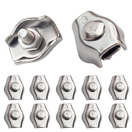 20 Pièces Pince câble métallique Serre-Câble Acier M3 Wire Rope Clips pour Câble d’Acier 1