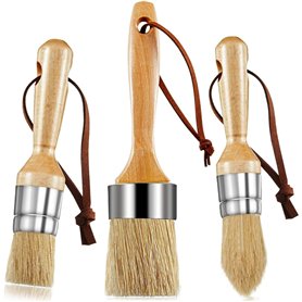 Lot de 3 pinceaux à Peinture à la Craie et à la Cire - pour projets de Peinture et de Cire - Poils de Sanglier naturels Poignées