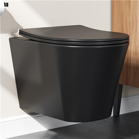 WC suspendu WC mural noir mat avec abattant avec système d'abaissement automatique – WC en céramique avec revêtement nano – chas