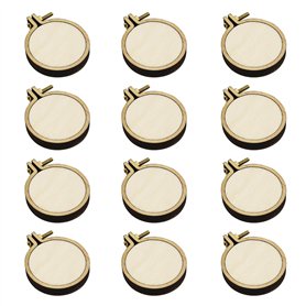 Lot de 12 mini cerceaux en bois perforés pour point de croix