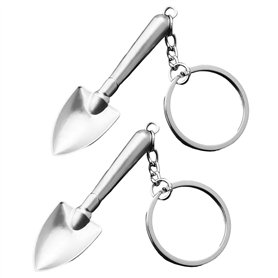 ZGDEIWGF Lot de 2 Mini Porte-clés en Forme de Pelle 3D - Métal Argenté
