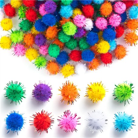 Alpinleux Lot de 200 pompons à paillettes – Pompons à paillettes assortis – Pompons moelleux pour loisirs créatifs