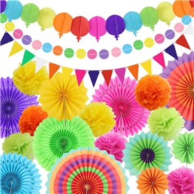 Lot de 16 pompons en papier pour décoration de fête