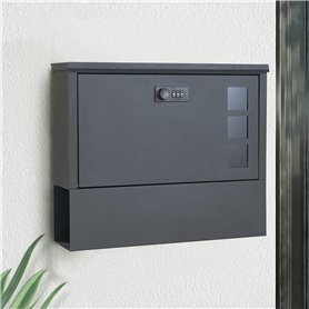 MAITTON Boîte aux Lettres avec Serrure à Combinaison - Boîte aux Lettres Murale Anthracite avec Compartiment à Journaux en Acier