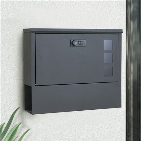 MAITTON Boîte aux Lettres avec Serrure à Combinaison - Boîte aux Lettres Murale Anthracite avec Compartiment à Journaux en Acier