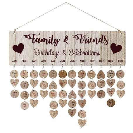 STOBOK Plaque de Conseil d'anniversaire de Famille Bricolage Suspendu Calendrier de Rappel d'anniversaire en Bois avec 50 penden