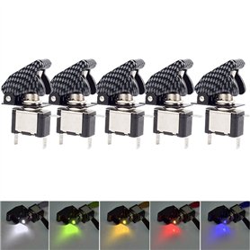 Mintice™ 5 X Interrupteur Commutateur à Bascule Levier SPST on/Off Couvercle Fibre Carbon Bleu/Rouge/Vert/Jaune/Blanc Lumière LE