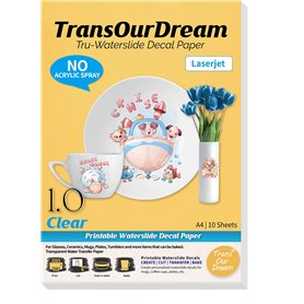 TransOurDream Tru-Water Tod-020-10 Lot de 10 feuilles de papier décalcomanies A4 transparent imprimable pour imprimante laser