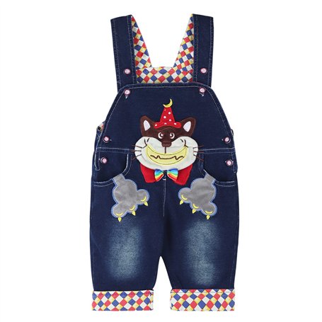 DEBAIJIA Salopette Jeans Bébé Garçons Filles Modèle Animal Enfant Noir Denim Pantalon Doux avec Bretelles Cartoon Sourire Raton