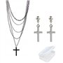 PPX Multicouche gothique rétro des années 80 noir longue chaîne mode croix collier et acier inoxydable balançant croix boucles d