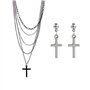 PPX Multicouche gothique rétro des années 80 noir longue chaîne mode croix collier et acier inoxydable balançant croix boucles d