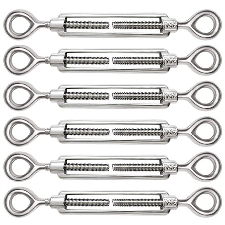 6 Pièces Tendeur Cable M5 Tendeur Cable Inox 304 Réglable Oeil de Ridoir et Oeil pour Tendeur de Fil Cable Acier Corde Crochet T
