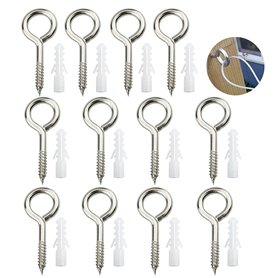 YPLonon 12 Pièces Vis à Œil M5 x 65mm en Acier Inoxydable Argenté Crochet à Visser Bois avec Filetage Pointe Auto-tataudeuse pou