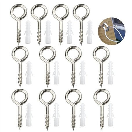 YPLonon 12 Pièces Vis à Œil M5 x 65mm en Acier Inoxydable Argenté Crochet à Visser Bois avec Filetage Pointe Auto-tataudeuse pou