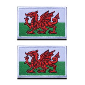 2 Pièces Drapeau UK Galles Dragon Gallois Patch Tactique Militaire Emblème National Applique Crochet et Boucle pour Chapeau Sac