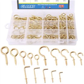 GLARKS Assortiment de 213 crochets à vis plaqués laiton et crochets carrés pour fixation au plafond