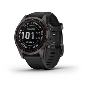 Garmin Fenix 7S Sapphire SolCarbon Grey DLC Ti avec Bande Noire EMEA