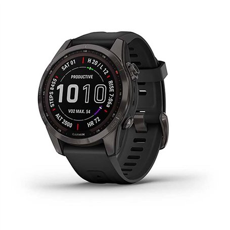 Garmin Fenix 7S Sapphire SolCarbon Grey DLC Ti avec Bande Noire EMEA