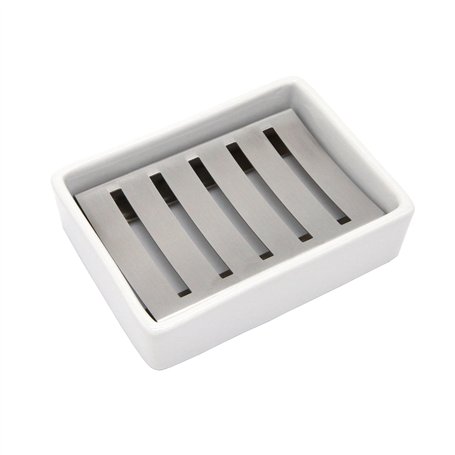 Lofekea - Porte-savon en Céramique et Acier inoxydable avec Égouttoir pour Salle de bain et Douche