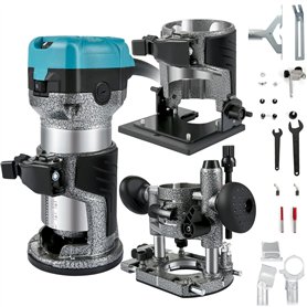 VEVOR Routeur de paume 3 bases incluses : base fixe d'immersion inclinable 710 W 13000-33000 tr/min Outil compact de routeur de