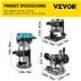 VEVOR Routeur de paume 3 bases incluses : base fixe d'immersion inclinable 710 W 13000-33000 tr/min Outil compact de routeur de 