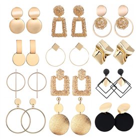 TOEECY 12 Paires Boucles d'Oreilles Pendantes Géométrique pour Femme Filles Lot Boucle d'Oreille or Grand Rondes Carrées Métal D