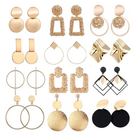 TOEECY 12 Paires Boucles d'Oreilles Pendantes Géométrique pour Femme Filles Lot Boucle d'Oreille or Grand Rondes Carrées Métal D