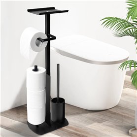 Porte-papier toilette debout en acier inoxydable avec brosse WC - Porte-papier toilette avec boîte à lingettes humides - Porte-p