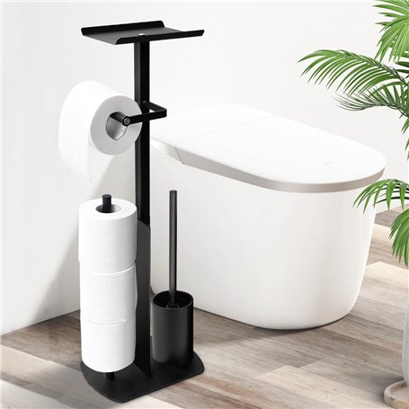 Porte-papier toilette debout en acier inoxydable avec brosse WC - Porte-papier toilette avec boîte à lingettes humides - Porte-p