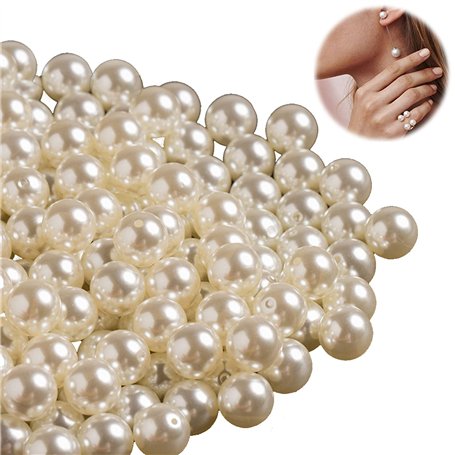 950 Pièces Perle de Verre Beige Perles de Rondes Ivoire Perles Imitation Beige avec Trou Pour La Fabrication de Bijoux Artisanat