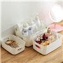 Bgfuni Lot de 4 Panier de Rangement en Plastique Blanc avec Anse pour Placards Empilables, Cuisine, Chambre, Salle de Bain, Bure