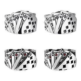 Liitata Lot de 4 bagues vintage punk pour poker - Bague gothique ouverte - Bague de cheville pour homme et femme - Cœurs et arge