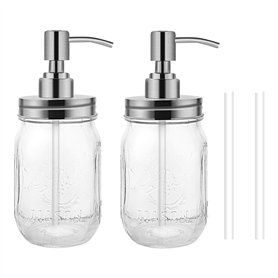 juehu Ensemble de 2 distributeurs de Savon en Verre Transparent Distributeur Savon Mousse avec Pompe en Acier Inoxydable antirou