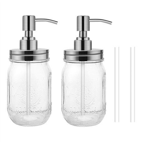 juehu Ensemble de 2 distributeurs de Savon en Verre Transparent Distributeur Savon Mousse avec Pompe en Acier Inoxydable antirou