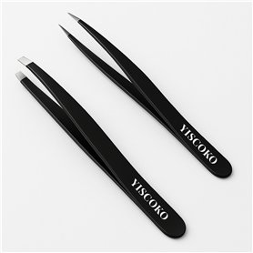 YISCOKO Lot de 2 pinces à épiler professionnelles en acier inoxydable pour poils du visage - Noir