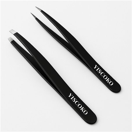 YISCOKO Lot de 2 pinces à épiler professionnelles en acier inoxydable pour poils du visage - Noir