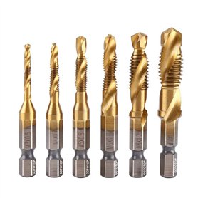 Lot de 6 tarauds hélicoïdaux métriques en acier rapide avec revêtement en titane M3 M4 M5 M6 M8 M10，enduit de titan