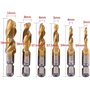 Lot de 6 tarauds hélicoïdaux métriques en acier rapide avec revêtement en titane M3 M4 M5 M6 M8 M10，enduit de titan, métrique HS