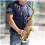 COMETX Saxophone Alto en Mib - Instrument de Musique en Laiton Laqué Or - Type de Clé 802 - Outil à Vent Avec Brosse de Nettoyag