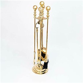 artissimo Ustensile de poêle 5 pièces en laiton massif doré - Hauteur : 73 cm - Accessoire de cheminée - Style antique - Baroque