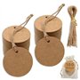 Lot de 100 étiquettes rondes en papier kraft marron avec 100 étiquettes cadeaux avec ficelle de jute de 5 cm - Étiquettes en pap