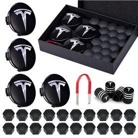 SPORWAY Kit d'Enjoliveurs pour Tesla Model 3 et Y - Accessoires avec Écrous de Roue et Logo Tesla - Compatible Model X et S