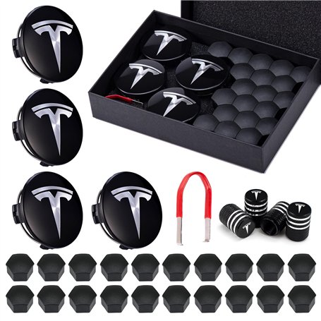 SPORWAY Kit d'Enjoliveurs pour Tesla Model 3 et Y - Accessoires avec Écrous de Roue et Logo Tesla - Compatible Model X et S
