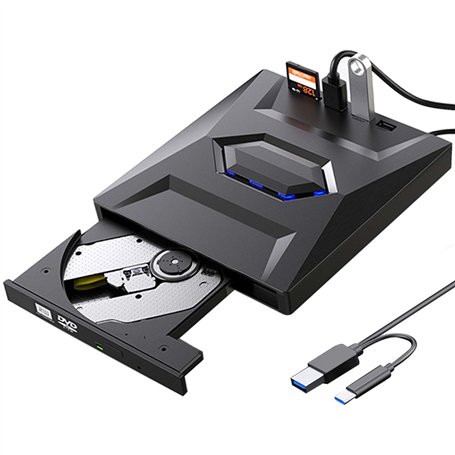 Aicharynic Multifonctionnel USB3.0 & Type-C Graveur CD/DVD: Lecteur DVD Externe 5-en-1