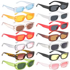 GOMETY Lot de 14 lunettes de soleil rectangulaires vintage des années 90 - Lunettes de soleil rétro tendance avec protection UV