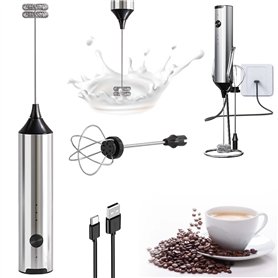 Mousseur à lait électrique rechargeable avec 3 vitesses - Mousseur à lait manuel pour chocolat chaud