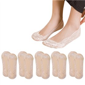 Benaewa Lot de 5 paires de chaussettes invisibles antidérapantes en dentelle avec bandes en silicone pour baskets et chaussures