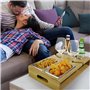 Plateau Bois, Plateau de Service Porte-Verre à Vin, Plateau Repas avec 2 Bols à Collation en Acier Inoxydable, Plateau Aperitif 
