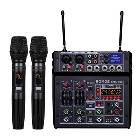 BOMGE 04E Table de mixage audio karaoké 4 canaux avec double micro sans fil UHF